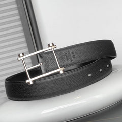 HM REVERSIBLE BLACK LEATHER STRAP 32 MM SILVER HARDWARE