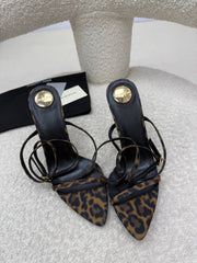 YSL 25S STRAPPY HIGH-HEEL SANDALS 95 MM IN LEOPARD PRINT LAMBSKIN