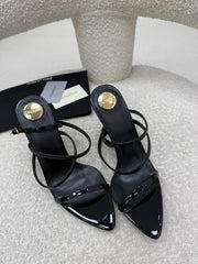 YSL 25S STRAPPY HIGH-HEEL SANDALS 95 MM IN BLACK SHINY LAMBSKIN