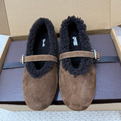ALAIA 25S SHEARLING BALLET FLATS IN DARK BROWN SUEDE