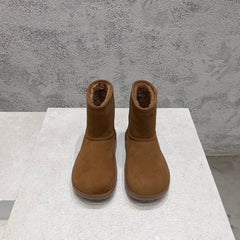 SNAP ANKLE BOOT IN BRONZE BROWN SUEDE AND SHEARLING LINING