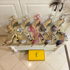 FF FIRST HIGH-HEEL 100MM IN METALLIC PINK CALFSKIN AND SEQUIN