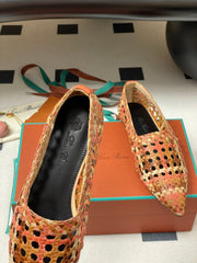 LP POINTED-TOE BALLET FLATS 25S IN ORANGE LAMBSKIN