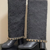 CC FLORAL BOOTS 60MM IN BLACK CALFSKIN WITH GOLD CHAIN