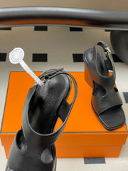 HM 25S KALYA WEDGE SANDAL 100 MM IN BLACK LAMBSKIN