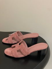 HM 25S ORAN HIGH‑HEEL SANDAL IN PEACHY PINK SUEDE AND LAMBSKIN