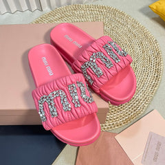Neon Pink Sheepskin Diamond Slippers