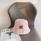BUCKET HAT MODEL 652075 IN PINK & WHITE GINGHAM FABRIC