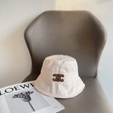 BUCKET HAT MODEL 652076 IN ORANGE & WHITE GINGHAM FABRIC