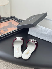 SLIPPER IN WHITE CALFSKIN MIX RED VELVET