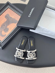 SLIPPER IN BLACK CALFSKIN MIX WOOL