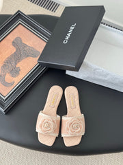 SLIPPER IN PEACH PINK CALFSKIN MIX WOOL