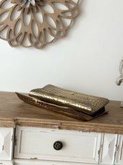 CHANEL 25S CLUTCH 30 IN METALLIC GOLD CROCODILE-EMBOSSED CALFSKIN