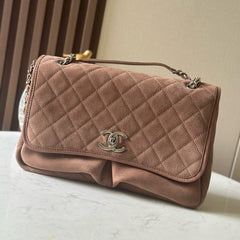CHANEL 25S FLAP BAG 34 IN BROWN SUEDE