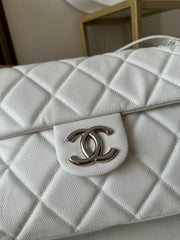 CHANEL 25S SHOULDER BAG 40 IN WHITE CAVIAR WITH SILVER HARDWARE