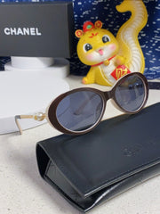 OVAL SUNGLASSES 640343 IN IVORY BROWN ACETATE METAL FRAME EMBOSSED PEARL