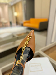 BALMAIN 25S SYNC STILETTOS WITH POINTED TOE 95MM IN DARK BROWN CALFSKIN