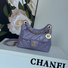 CHANEL 25S HOBO BAG 19 CM IN PURPLE LAMBSKIN WITH GOLD HARDWARE
