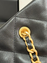 MAXI SHOPPING BAG 36 IN BLACK LAMBSKIN GOLD METALLIC