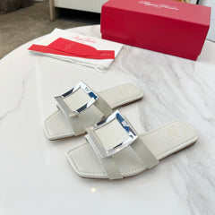 VIV' BY THE SEA MULES IN WHITE CALFSKIN SILVER BUCKLE