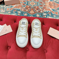 Sneakers Mules Bright Cream Color Canvas