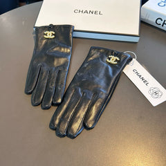 TOUCHSCREEN GLOVES IN BLACK LAMBSKIN WITH GOLD LOGO 462272