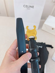 CELINE 25S BELT 25MM TRIOMPHE IN BLACK CALFSKIN GOLD HARDWARE 563332