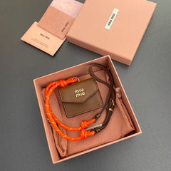 MICRO BAG 7 IN TAWNY BROWN SMOOTH LAMBSKIN ORANGE STRAP