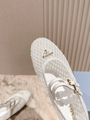PRADA 25S BALLERINAS BALLET FLATS IN WHITE MESH FABRIC