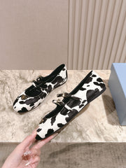 PRADA 25S CRYSTAL EMBELLISHED BALLERINA IN WHITE AND BLACK FUR