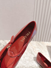 PRADA 25S BALLERINAS IN RED WINE CALFSKIN GLOSSY