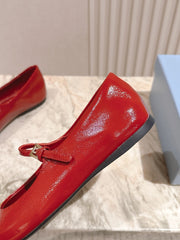PRADA 25S BALLERINAS IN RED WINE CALFSKIN GLOSSY