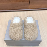 BALENCIAGA 25S MULES IN BEIGE FAUX FUR
