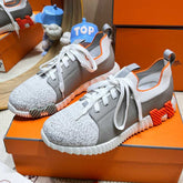 DEPART SLIP-ON SNEAKER IN WHITE MIX MOUSE GRAY KNIT AND CALFSKIN