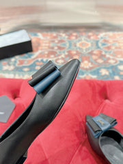 CASSANDRA BALLET FLAT IN BLACK MIX BLUE SMOOTH LAMBSKIN