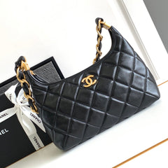 CHANEL 25S HOBO BAG 26 CM IN BLACK LAMBSKIN WITH GOLD HARDWARE