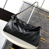 SHOULDER BAG 40 IN BLACK SOFT LAMBSKIN EMBOSSED LOGO SILVER HARDWARE