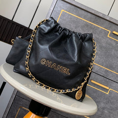 CHANEL BAG 25S 37 CM IN BLACK LAMBSKIN WITH GOLD HARDWARE