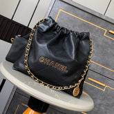 CHANEL BAG 25S 37 CM IN BLACK LAMBSKIN WITH GOLD HARDWARE