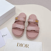 DIOR CLASSIC DOUBLE-STRAP SLIDES 25S IN BABY PINK CALFSKIN