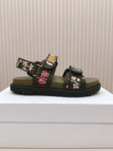 DIOR BACK-STRAP SANDALS 25S IN MOSS GREEN CALFSKIN EMBROIDERED WITH PETITES FLEURS