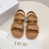 DIOR BACK-STRAP SANDALS 25S IN BROWN CALFSKIN WITH GOLD HARDWARE