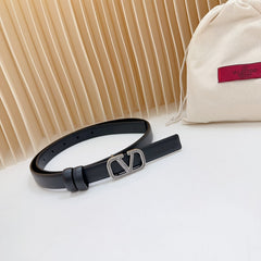 Vlogo Buckle Water Wave Silver Copper Glossy Black Leather 20mm Belt