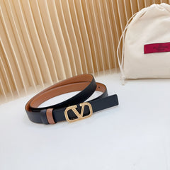 Vlogo Buckle Water Wave Gold Copper Glossy Brown Black Leather 20mm Belt