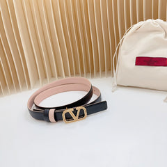 Vlogo Buckle Water Wave Gold Copper Glossy Light Pink Black Leather 20mm Belt