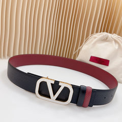 Vlogo White Gold Buckle Belt 40mm Wine Black Leather