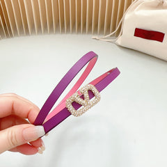 VL Belt 8mm Buckle Gold Diamond Leather Pink Purple
