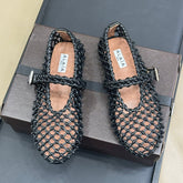 ALAIA MARY JANE FLATS 25S IN BLACK MESH CALSKIN WITH SILVER HARDWARE