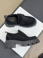 CELINE 25S SERIN CHUNKY LOAFERS 50MM IN BLACK SUEDE
