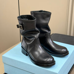 PRADA 25S ANKLE BOOTS IN DARK BLACK BROWN CALFSKIN